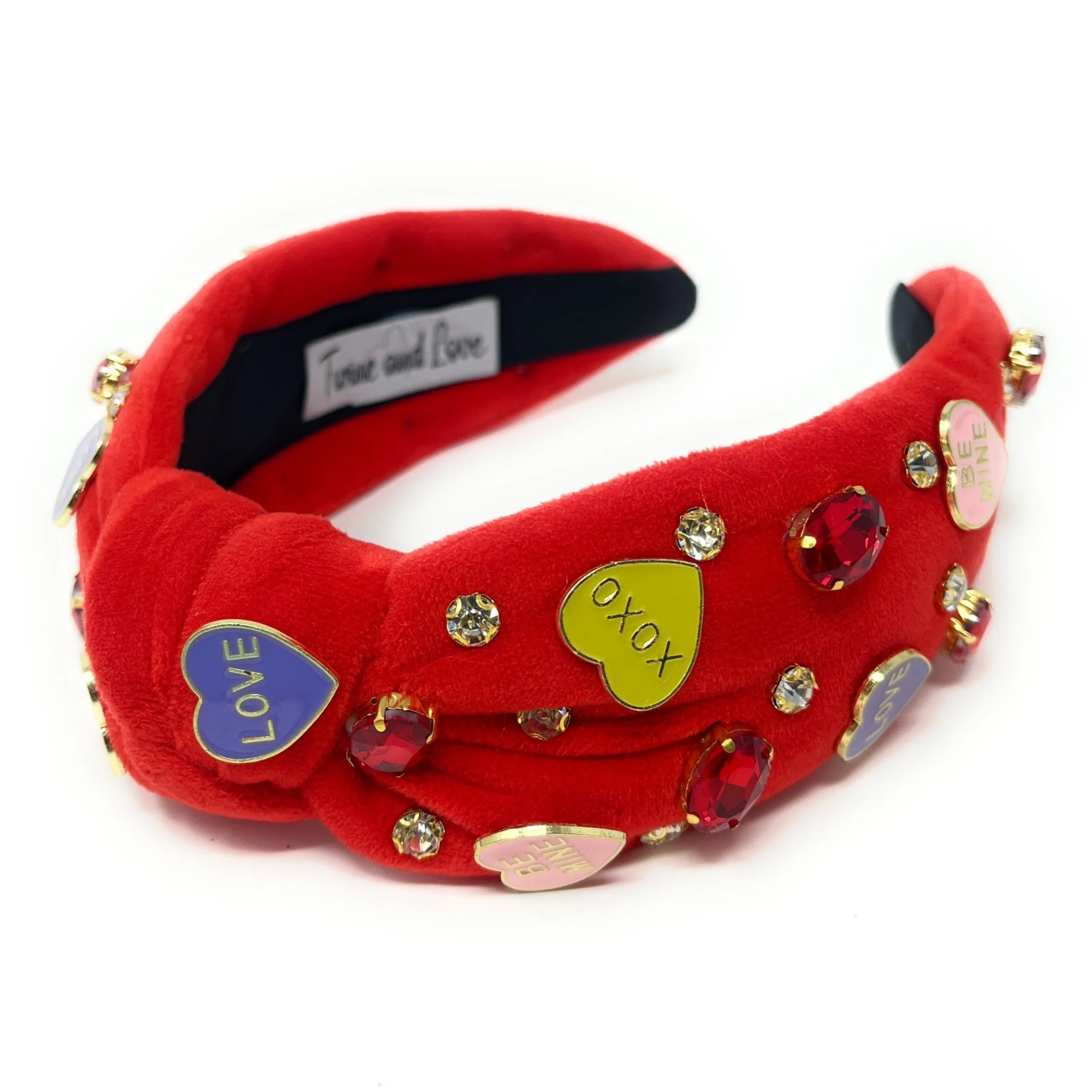 Candy Hearts Red Jeweled Knot Headband