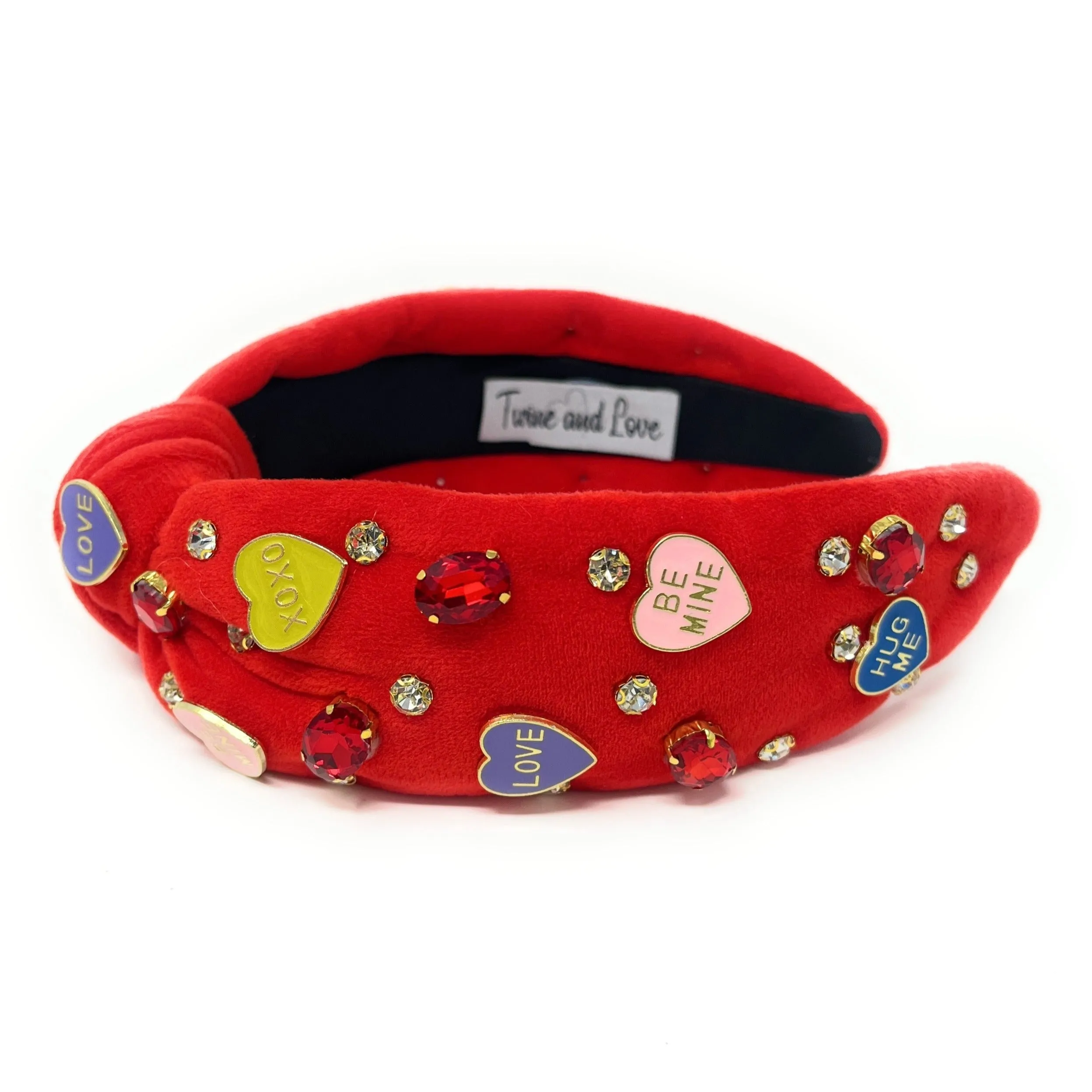 Candy Hearts Red Jeweled Knot Headband