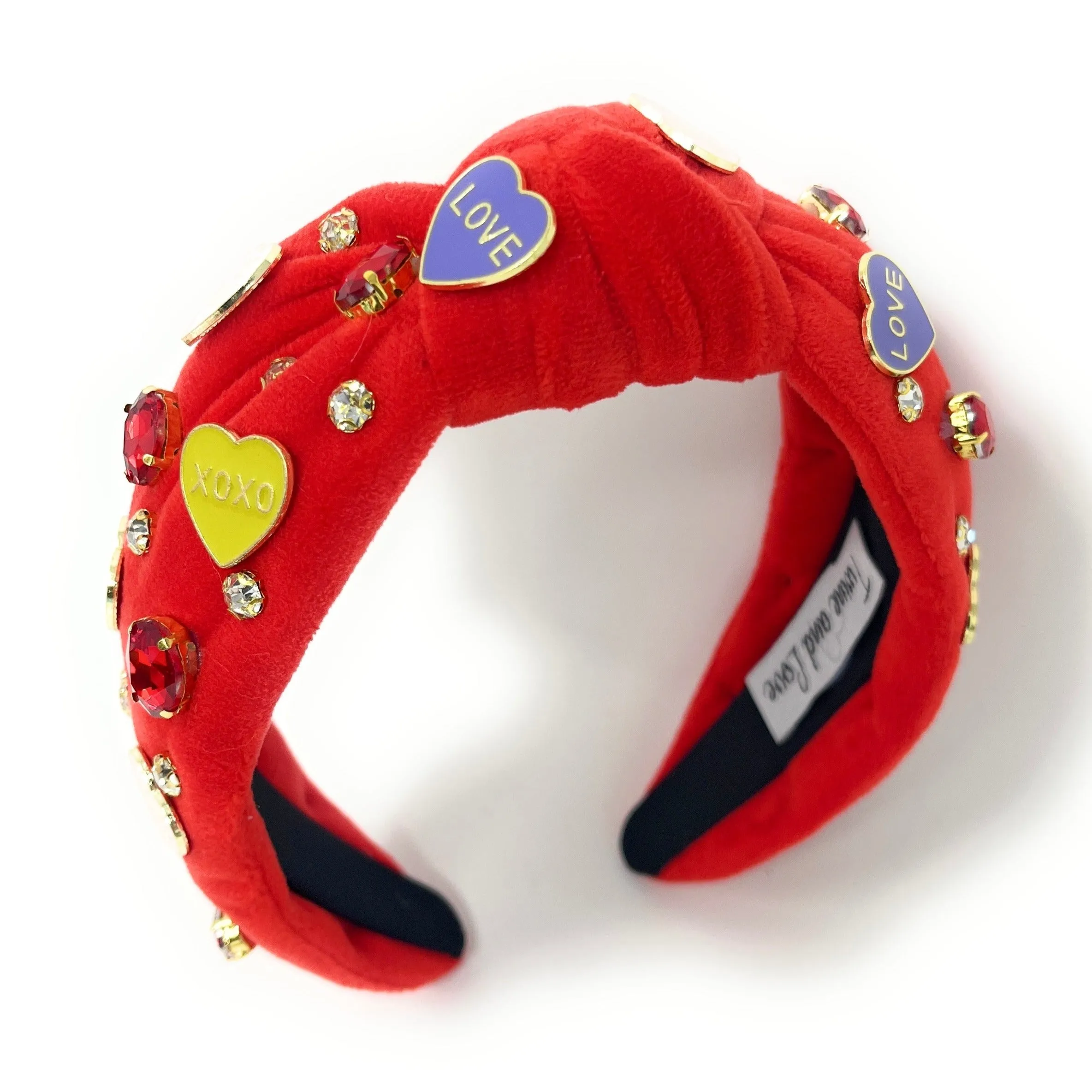 Candy Hearts Red Jeweled Knot Headband