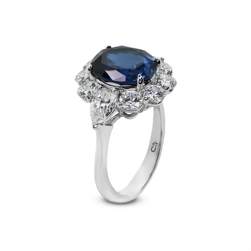 Carmine Sapphire Oval White Gold Plated