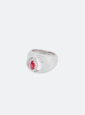 Cat-eye cutout Padparadscha cocktail signet ring