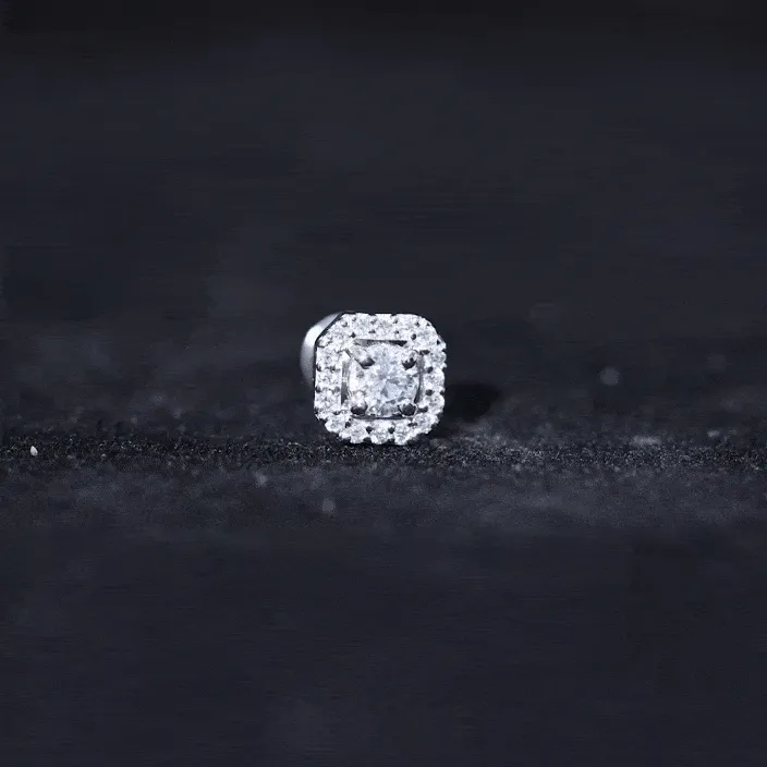 Certified Moissanite Halo Earring for Helix Piercing