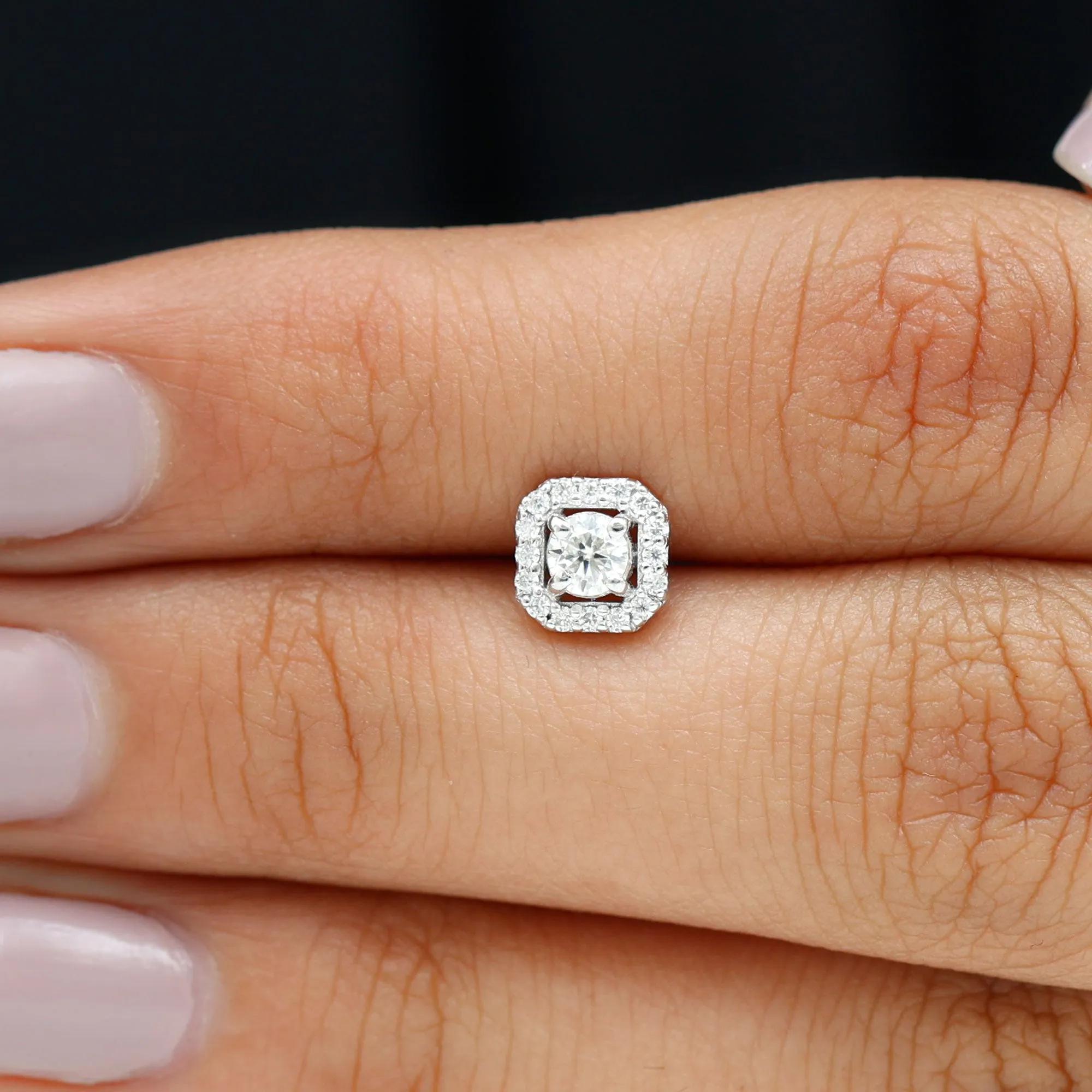 Certified Moissanite Halo Earring for Helix Piercing