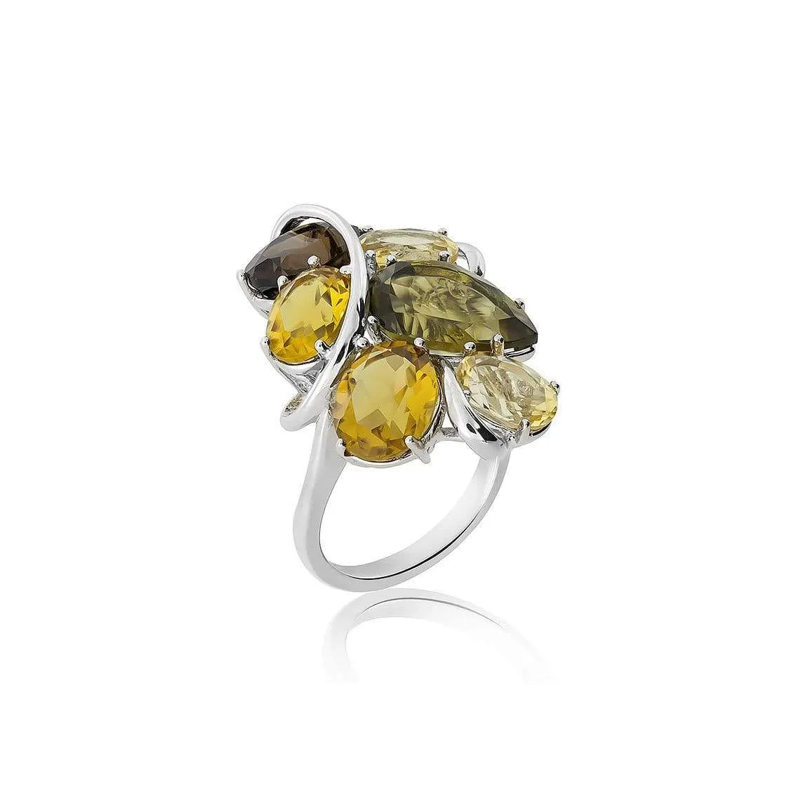 Citrene & Smoky Quartz Cluster Ring