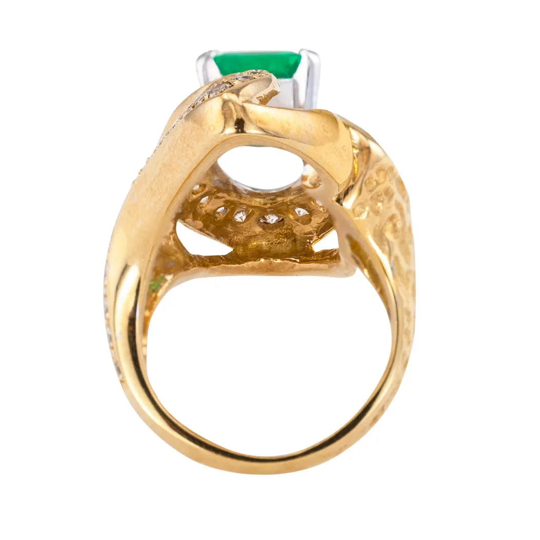 Colombian Emerald Diamond Two Tone Gold Cocktail Ring