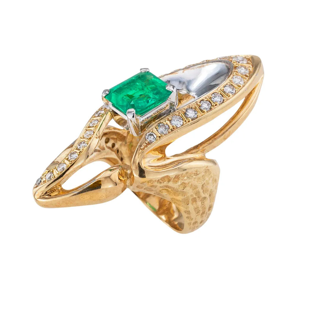 Colombian Emerald Diamond Two Tone Gold Cocktail Ring
