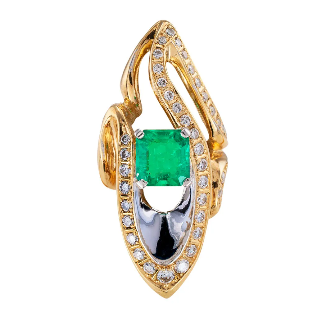 Colombian Emerald Diamond Two Tone Gold Cocktail Ring