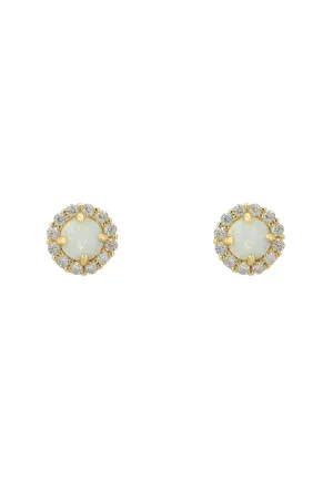 Crown Opal Stud Earrings Gold