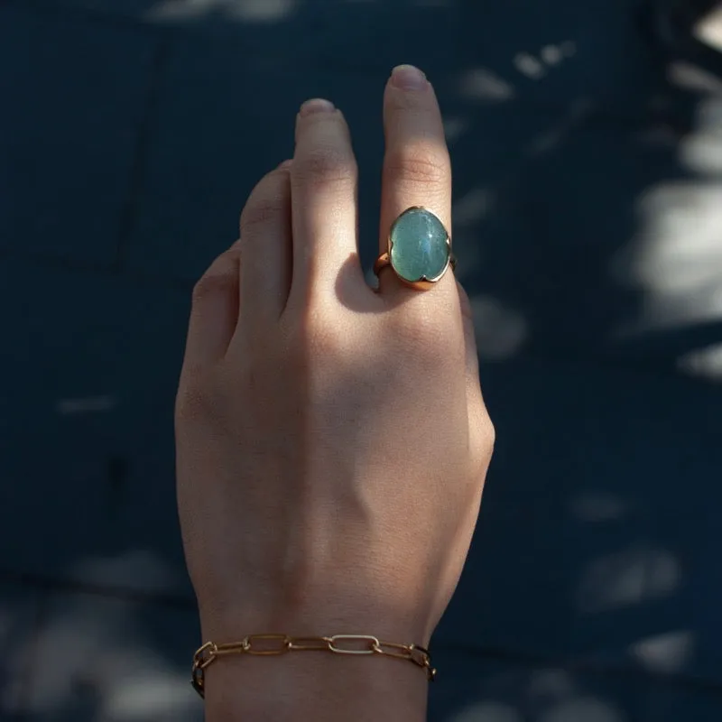 Crown Ring, Aquamarine, 9kt Yellow Gold
