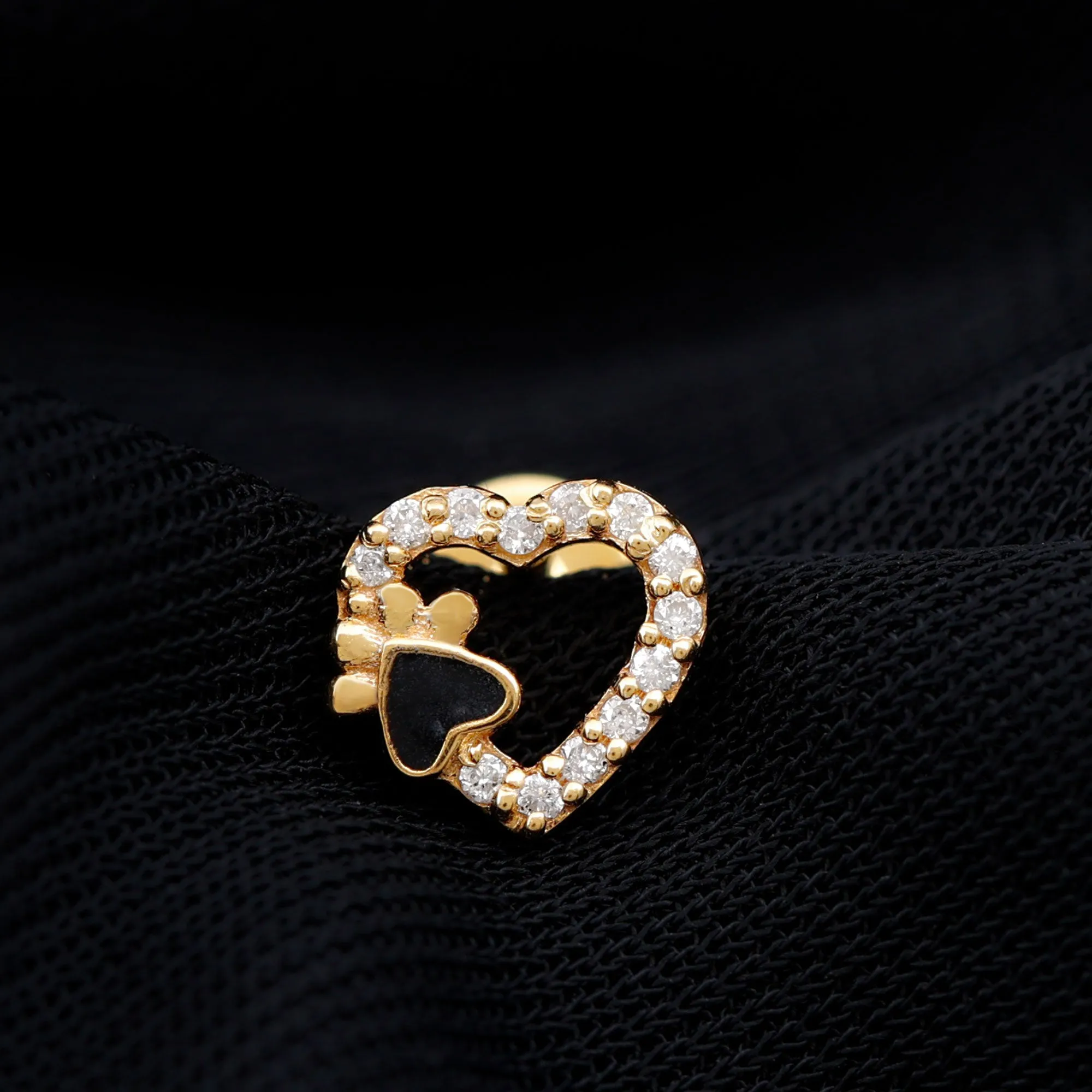 Cute Moissanite Heart and Paw Cartilage Earring with Enamel