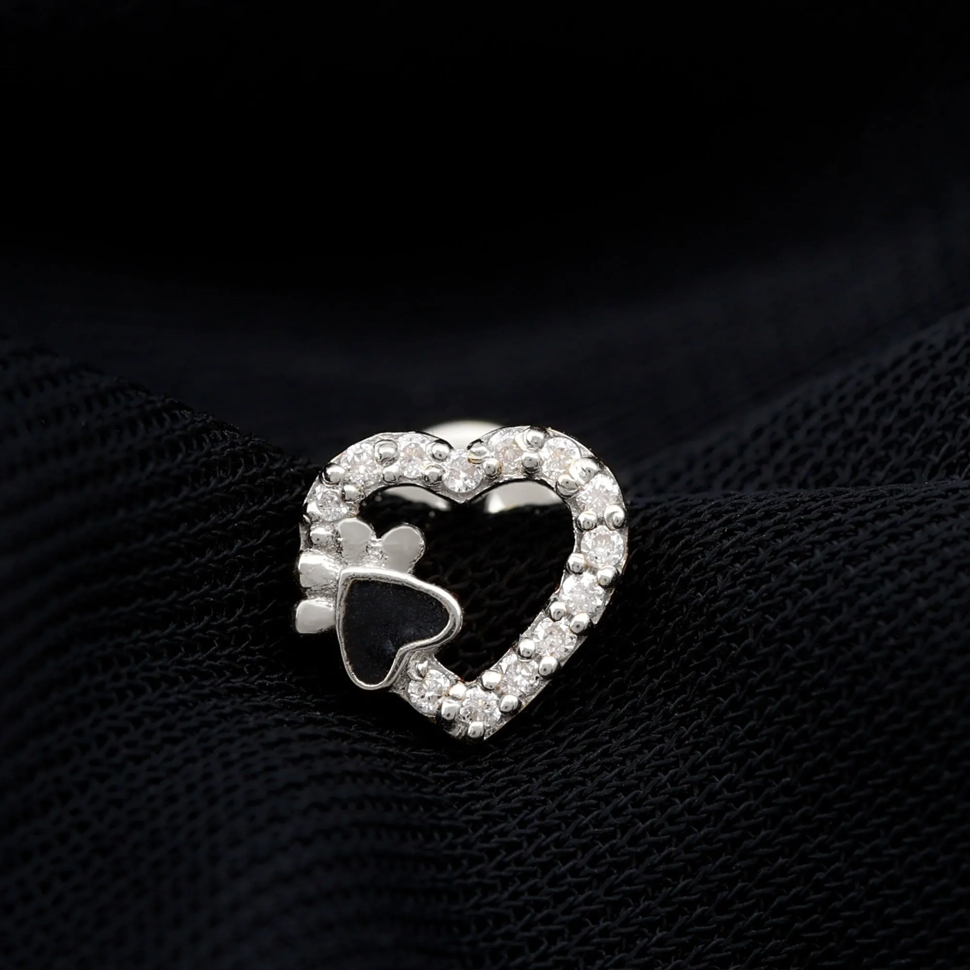 Cute Moissanite Heart and Paw Cartilage Earring with Enamel