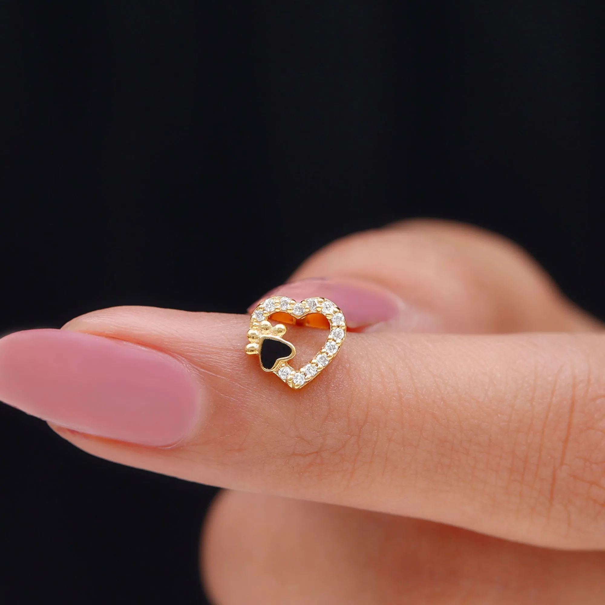 Cute Moissanite Heart and Paw Cartilage Earring with Enamel