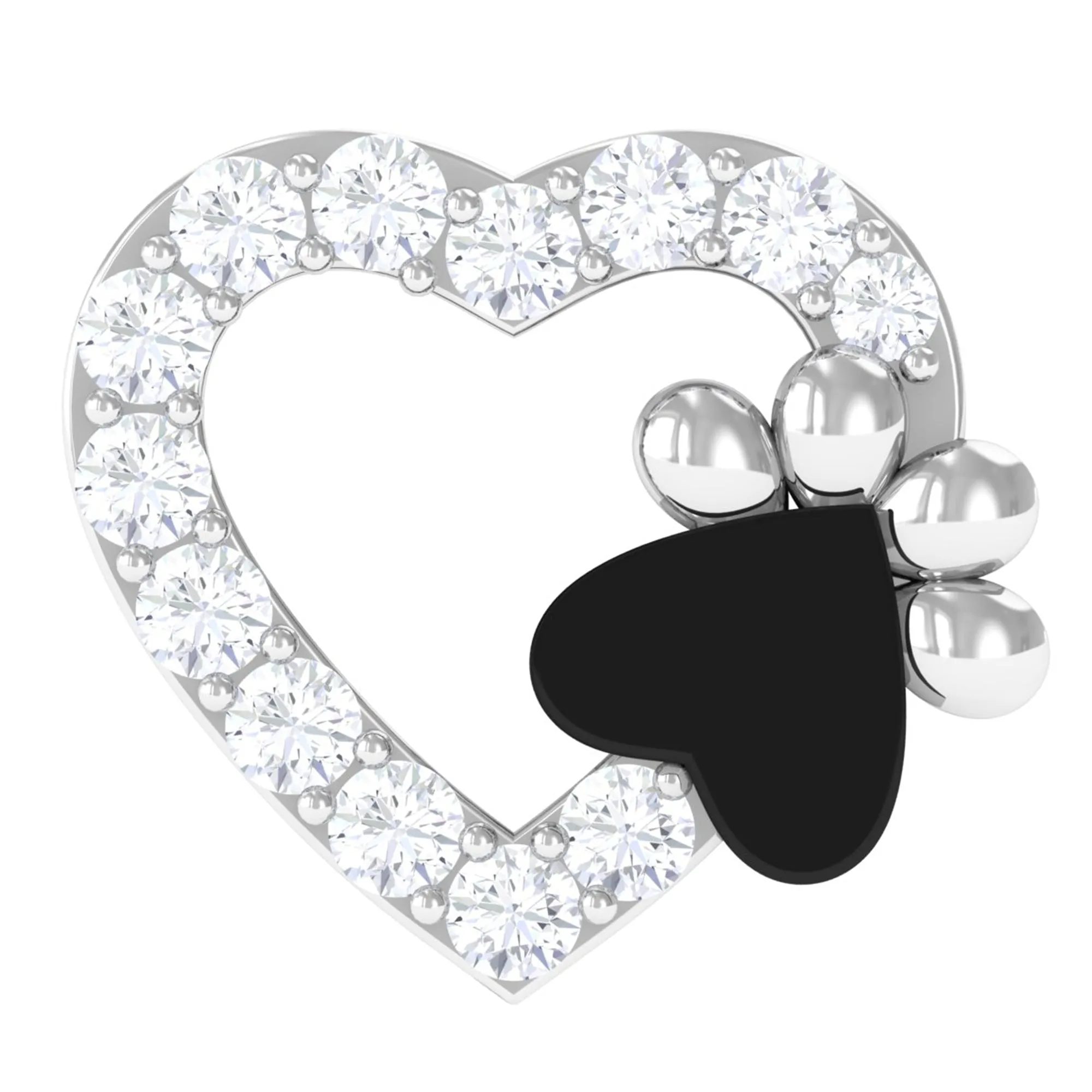 Cute Moissanite Heart and Paw Cartilage Earring with Enamel