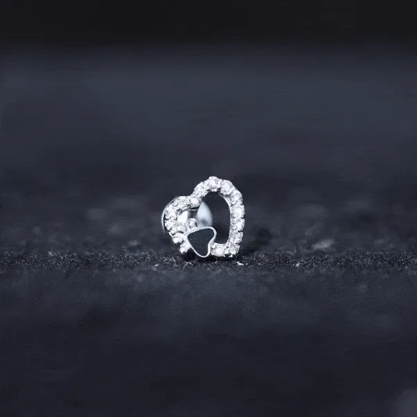 Cute Moissanite Heart and Paw Cartilage Earring with Enamel