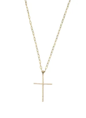 CZ Pave Cross Necklace Gold