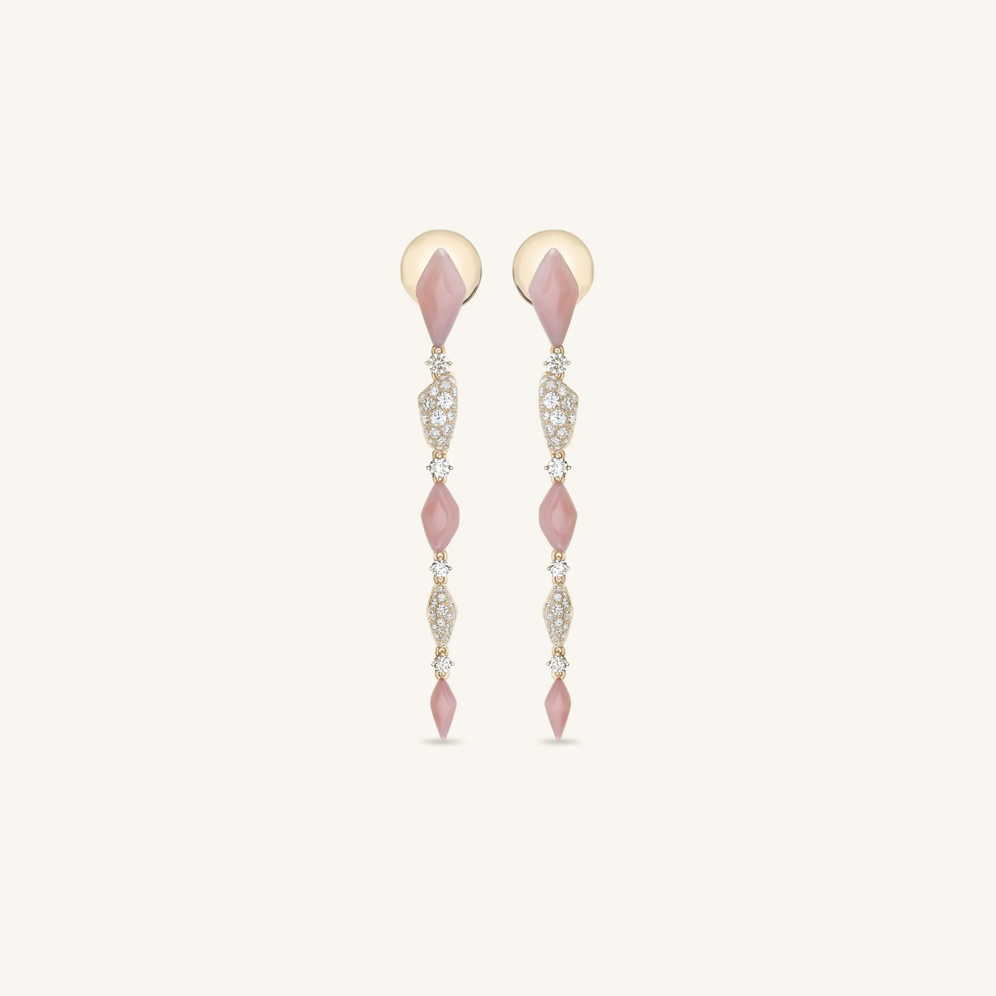 Decò long earrings with pink opals and white diamonds