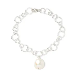 Decus baroque cultured freshwater pearl drop on chunky silver chain bracelet