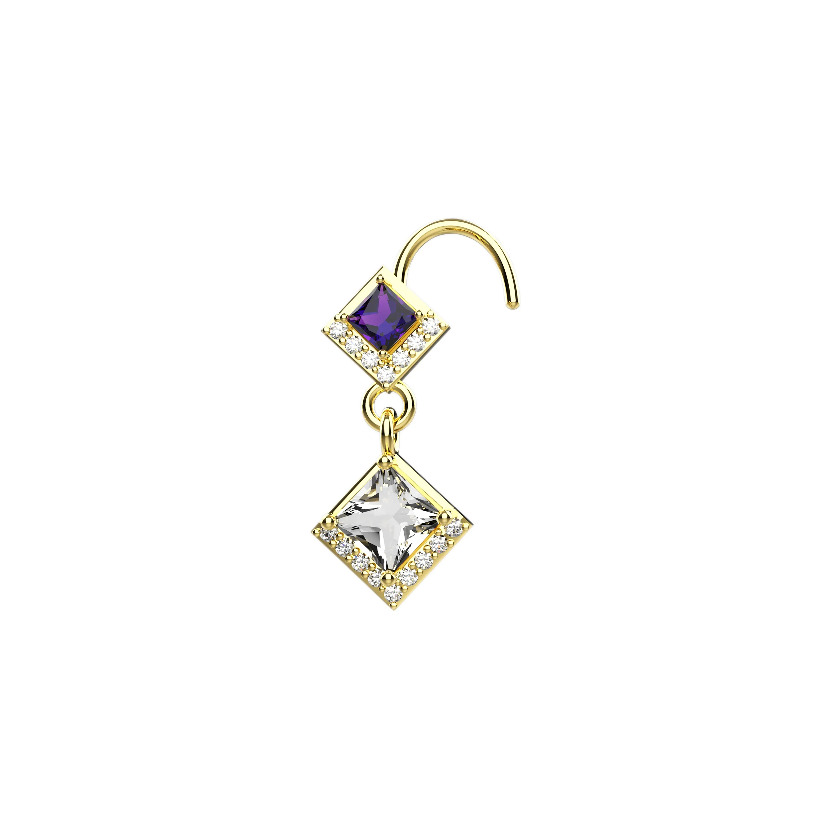 Diamond & Amethyst Gemstone Dangling Nose Piercing