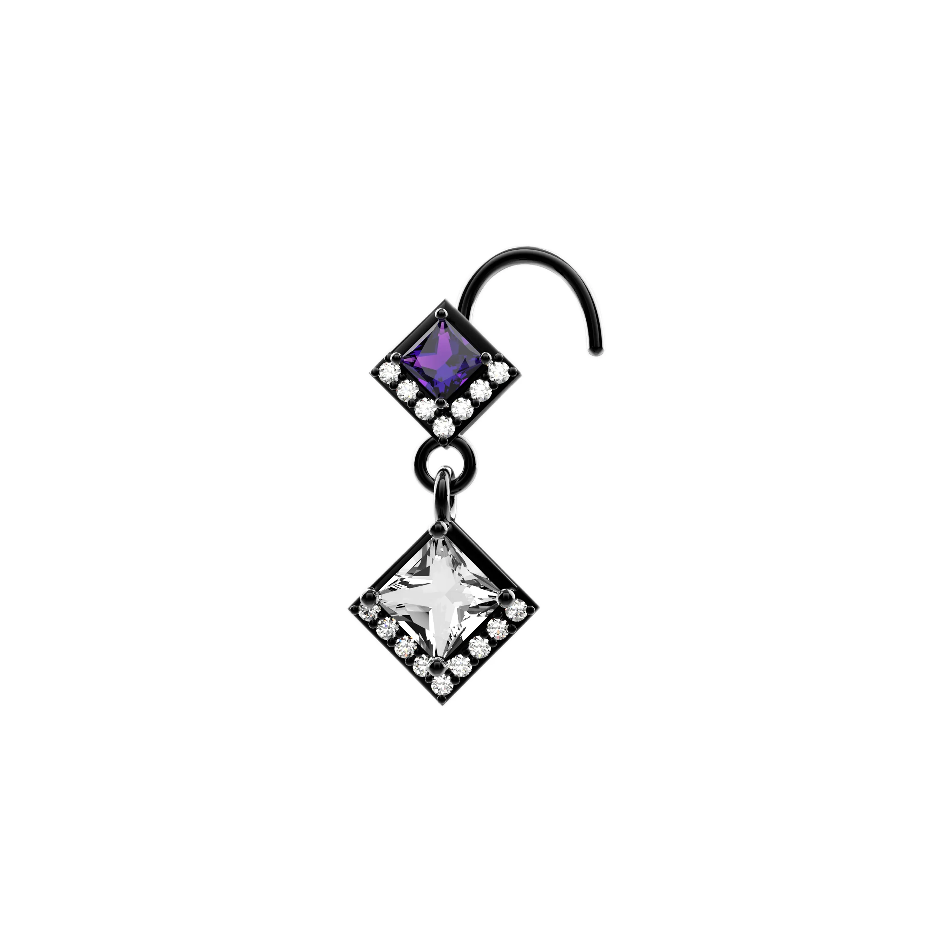 Diamond & Amethyst Gemstone Dangling Nose Piercing