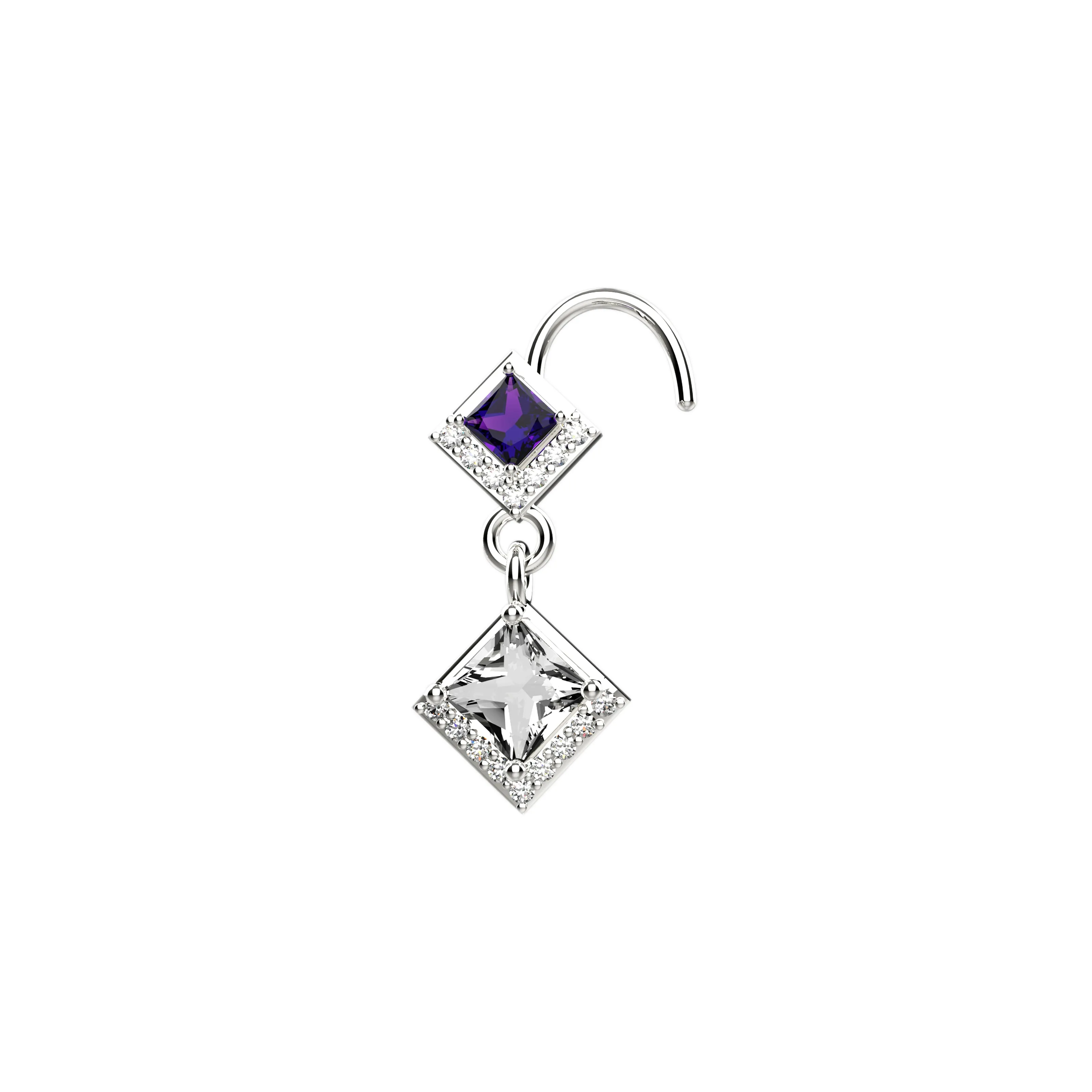 Diamond & Amethyst Gemstone Dangling Nose Piercing