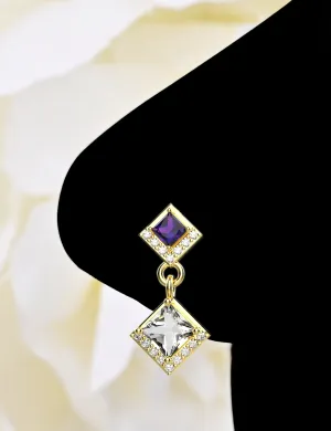 Diamond & Amethyst Gemstone Dangling Nose Piercing