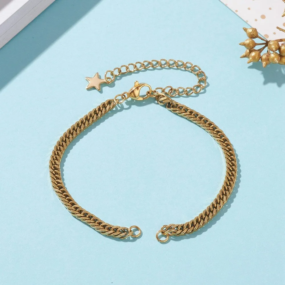 Diamond Cut Curb Chain Bracelet Makings Plated Stainless