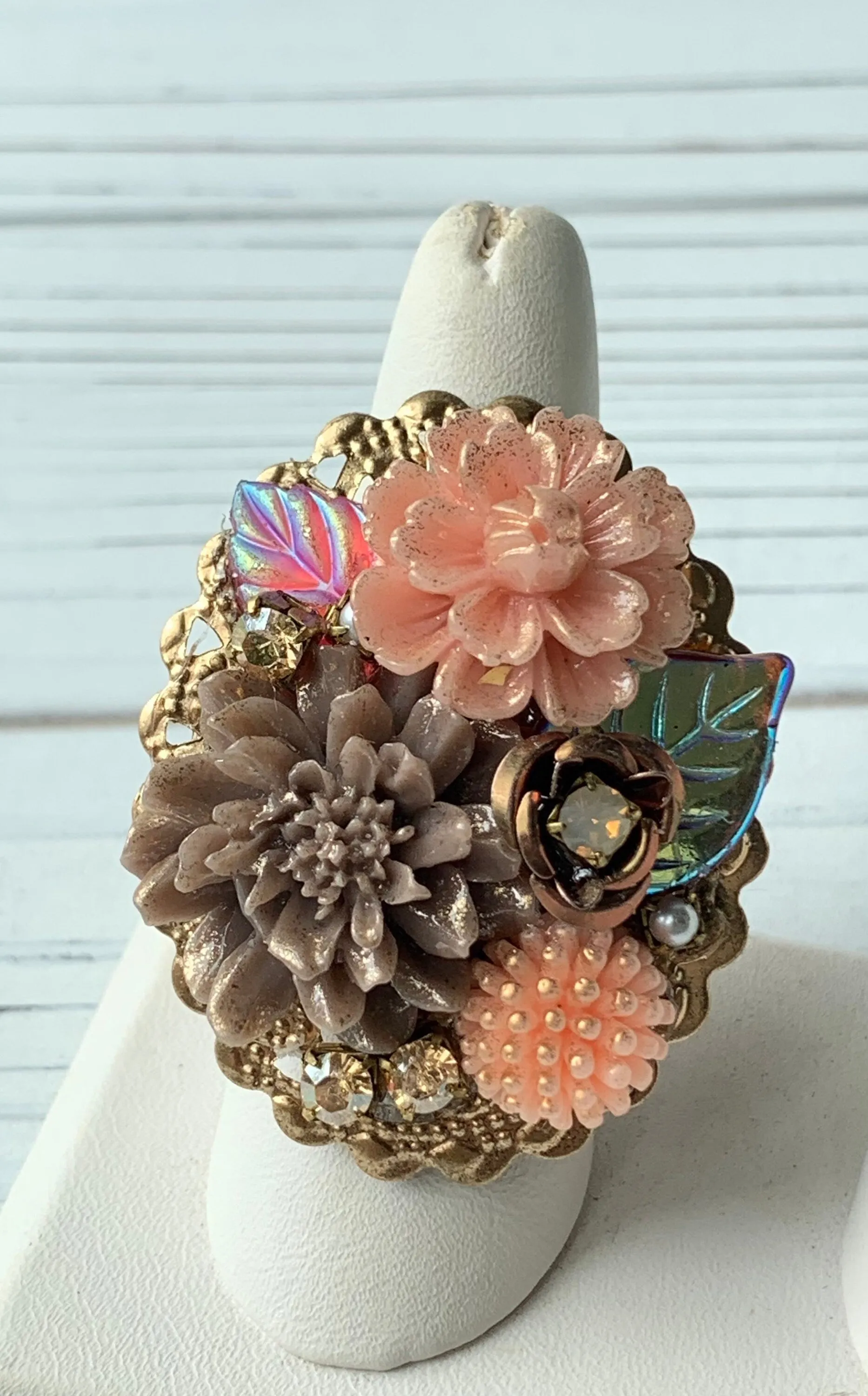 English Rose Mosaic Cocktail Ring