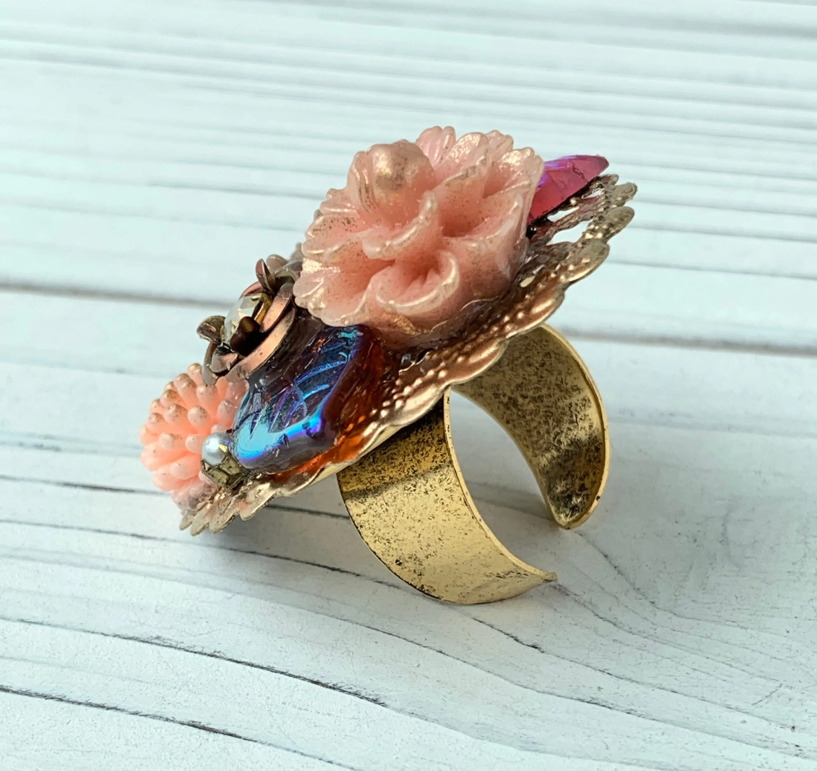 English Rose Mosaic Cocktail Ring