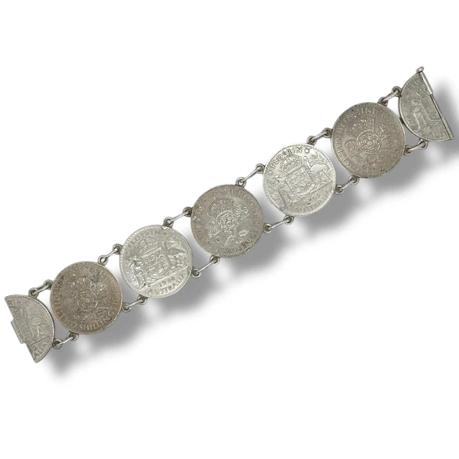 Estate Sterling Silver Florin Coin Bracelet