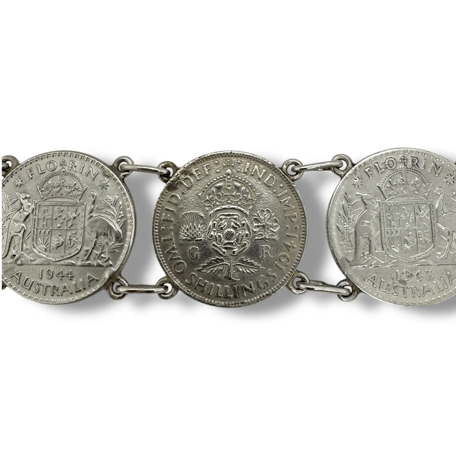 Estate Sterling Silver Florin Coin Bracelet