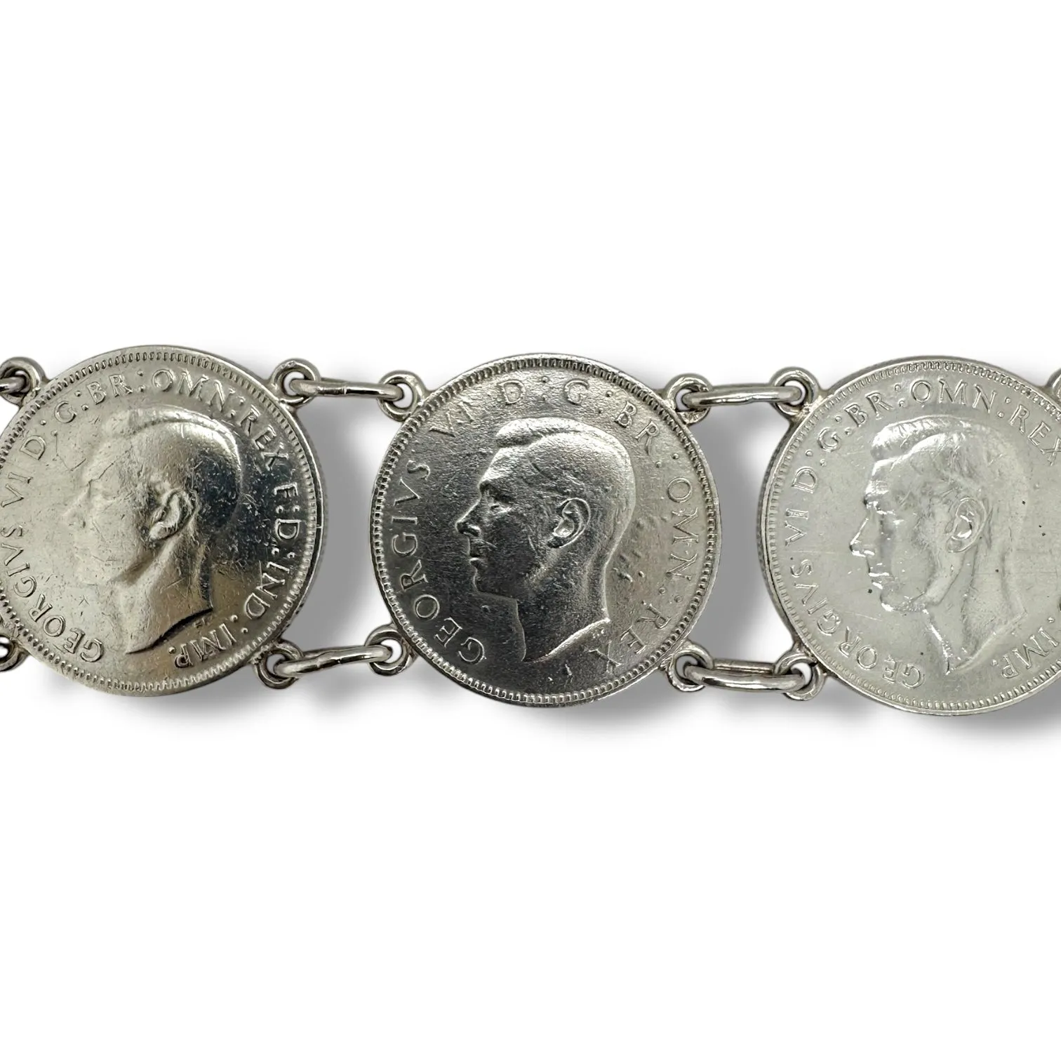 Estate Sterling Silver Florin Coin Bracelet