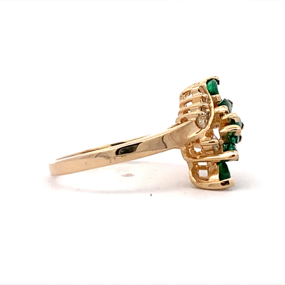 Estate Yellow Gold Emerald & Diamond Cocktail Style Ring