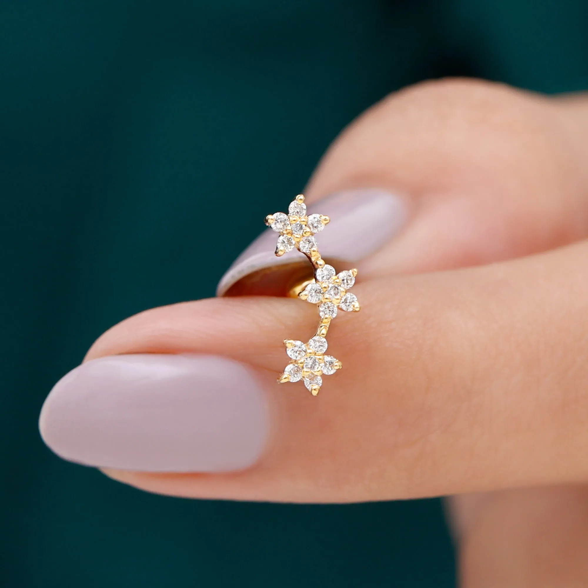 Exquisite Moissanite Flower Crawler Earring in Prong Setting