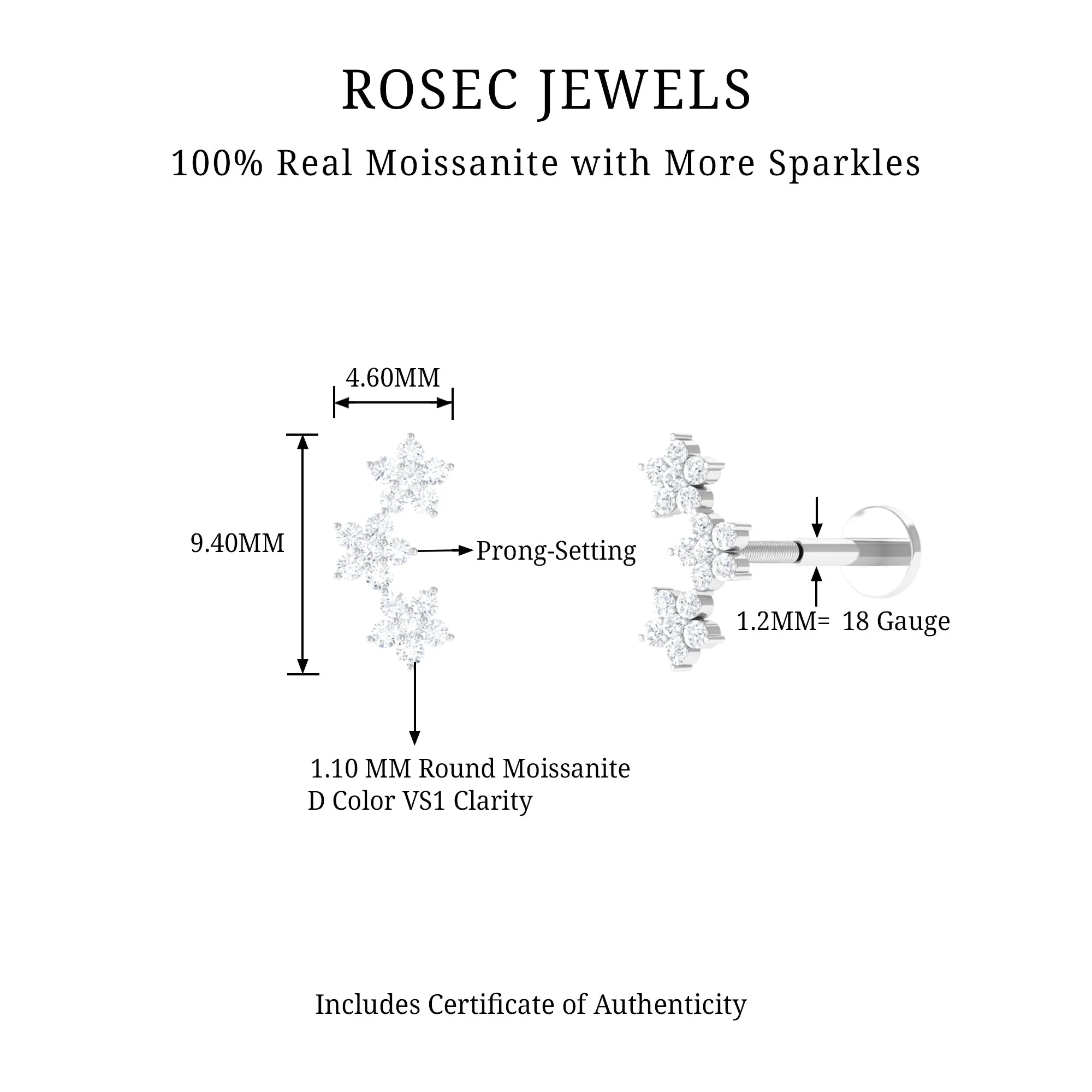 Exquisite Moissanite Flower Crawler Earring in Prong Setting