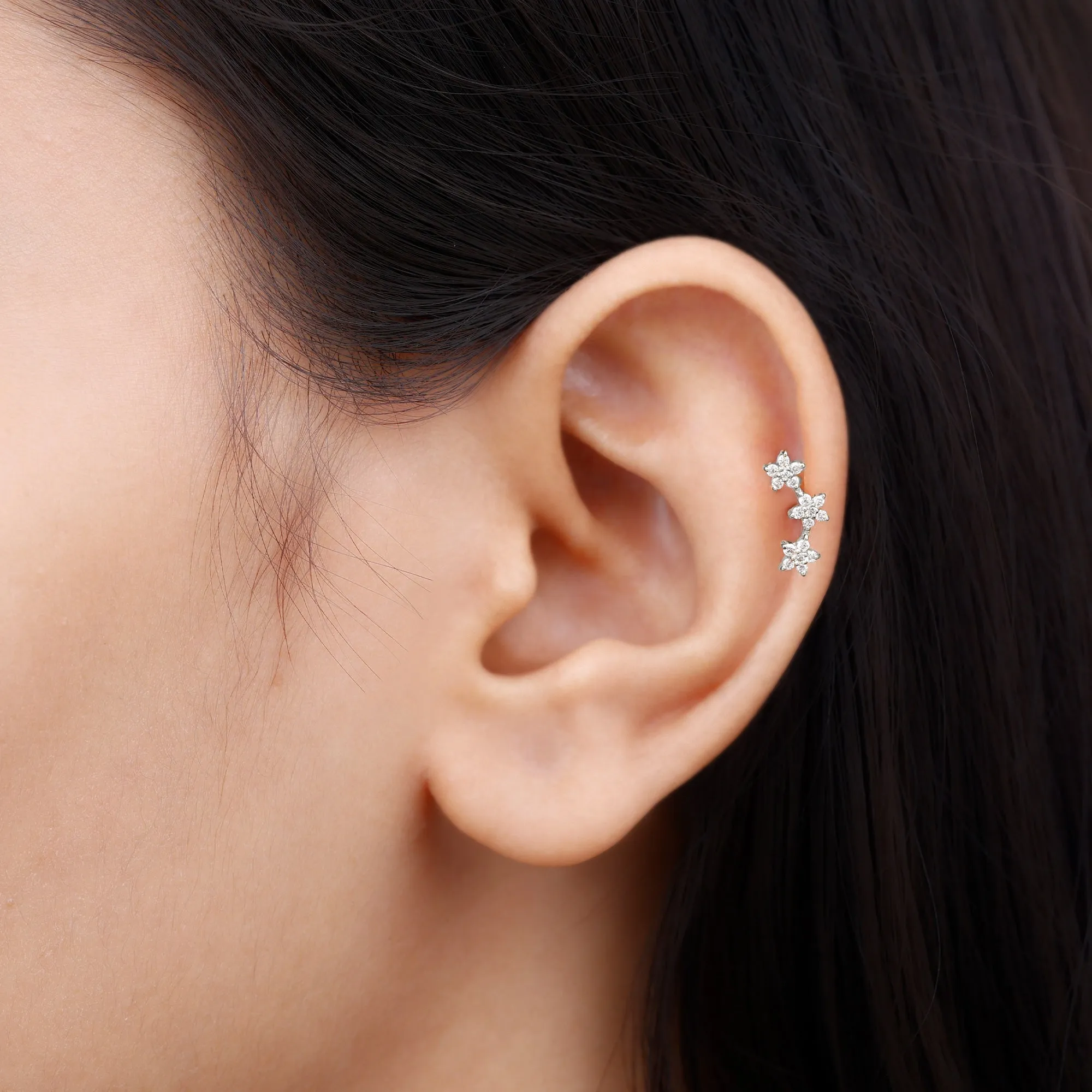 Exquisite Moissanite Flower Crawler Earring in Prong Setting