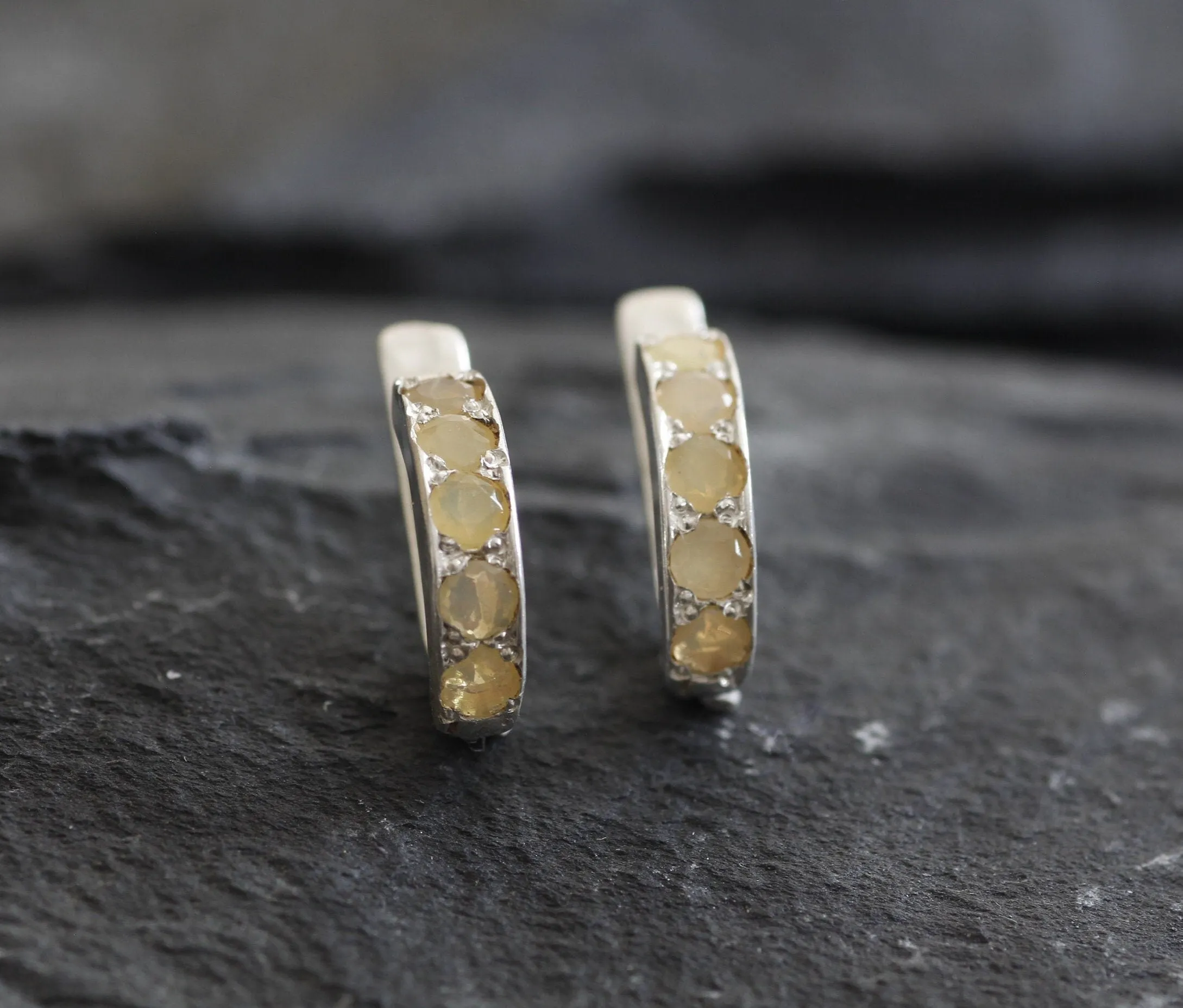 Fire Opal Huggies - Natural Opal Hoop Earrings - October Birthstone Earrings