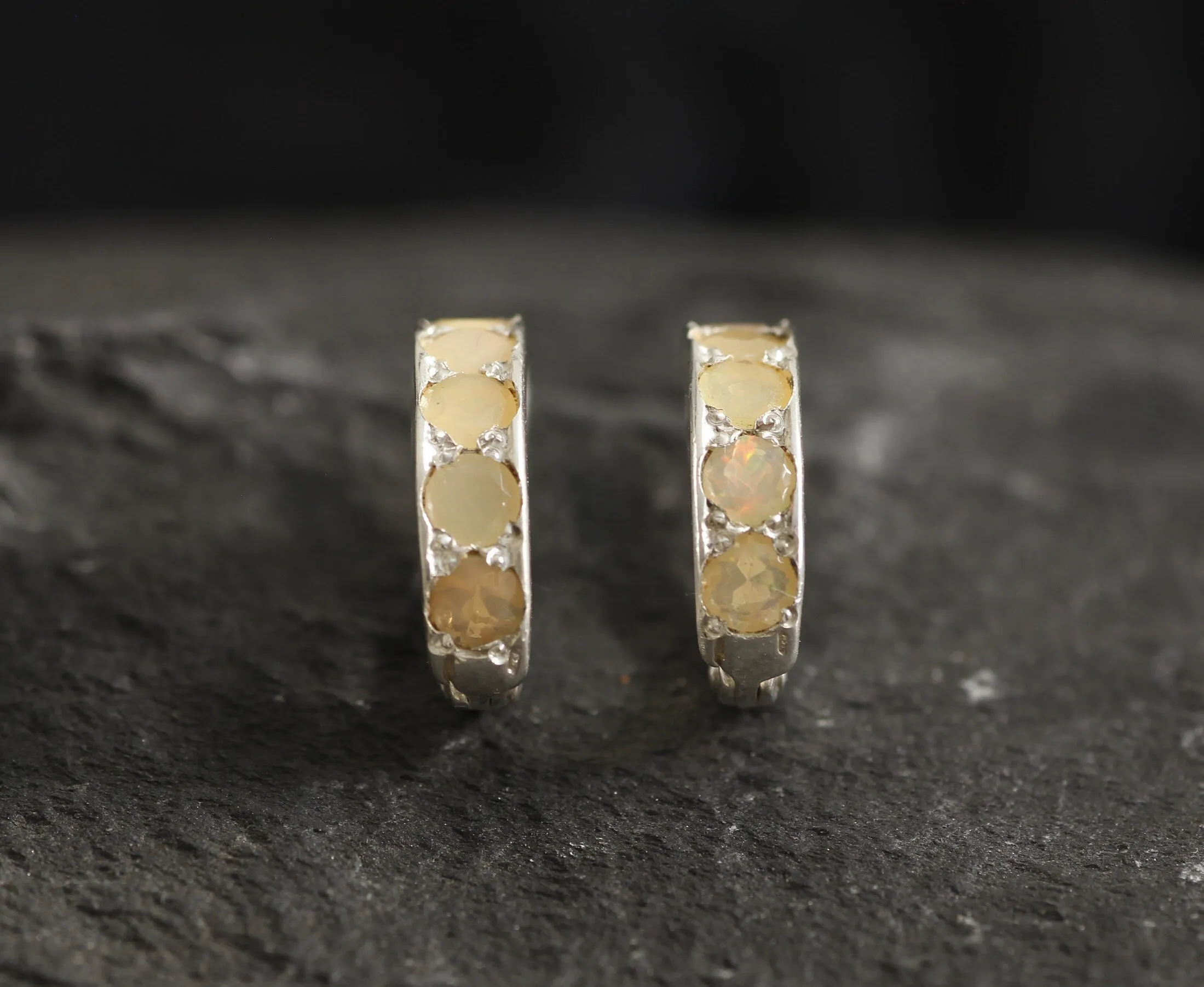 Fire Opal Huggies - Natural Opal Hoop Earrings - October Birthstone Earrings