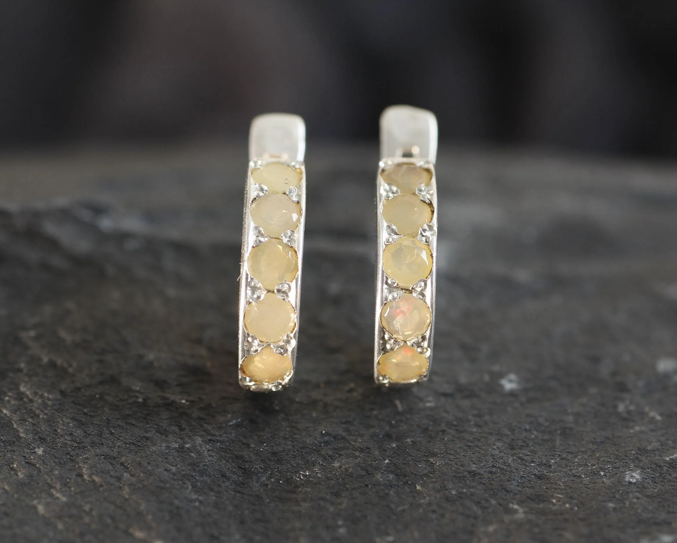 Fire Opal Huggies - Natural Opal Hoop Earrings - October Birthstone Earrings