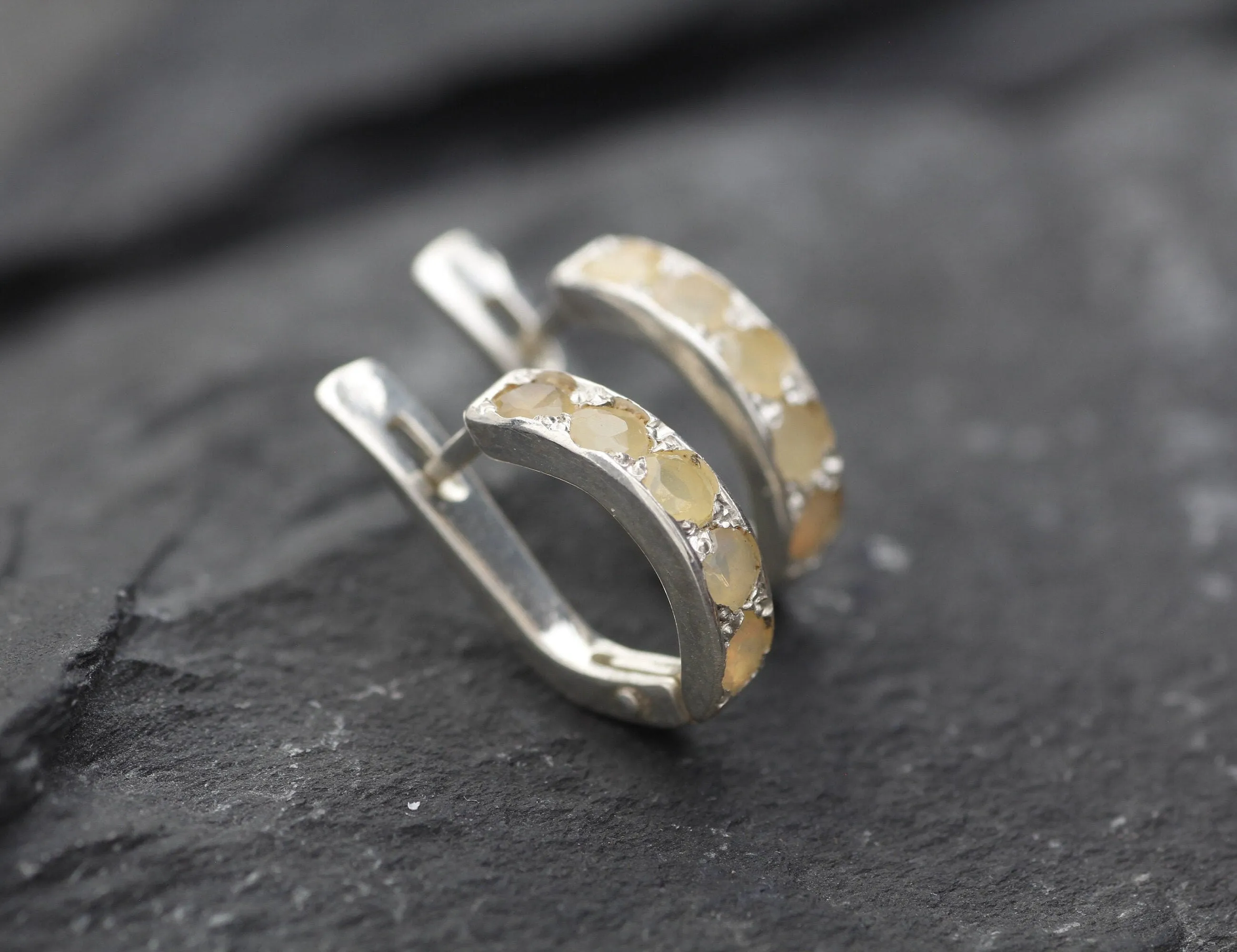 Fire Opal Huggies - Natural Opal Hoop Earrings - October Birthstone Earrings