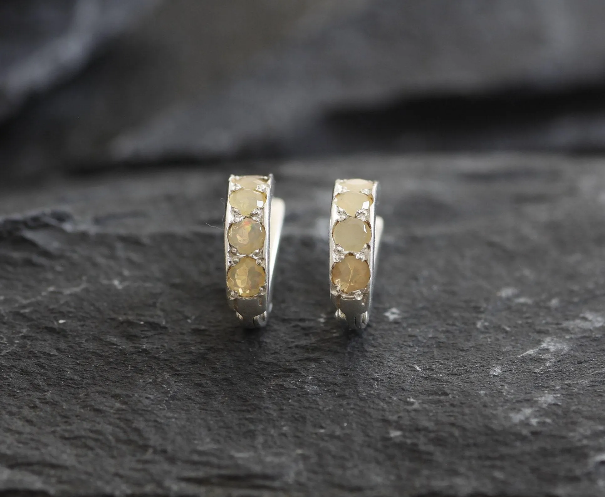 Fire Opal Huggies - Natural Opal Hoop Earrings - October Birthstone Earrings