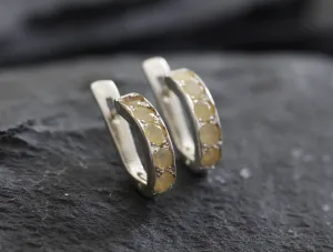 Fire Opal Huggies - Natural Opal Hoop Earrings - October Birthstone Earrings