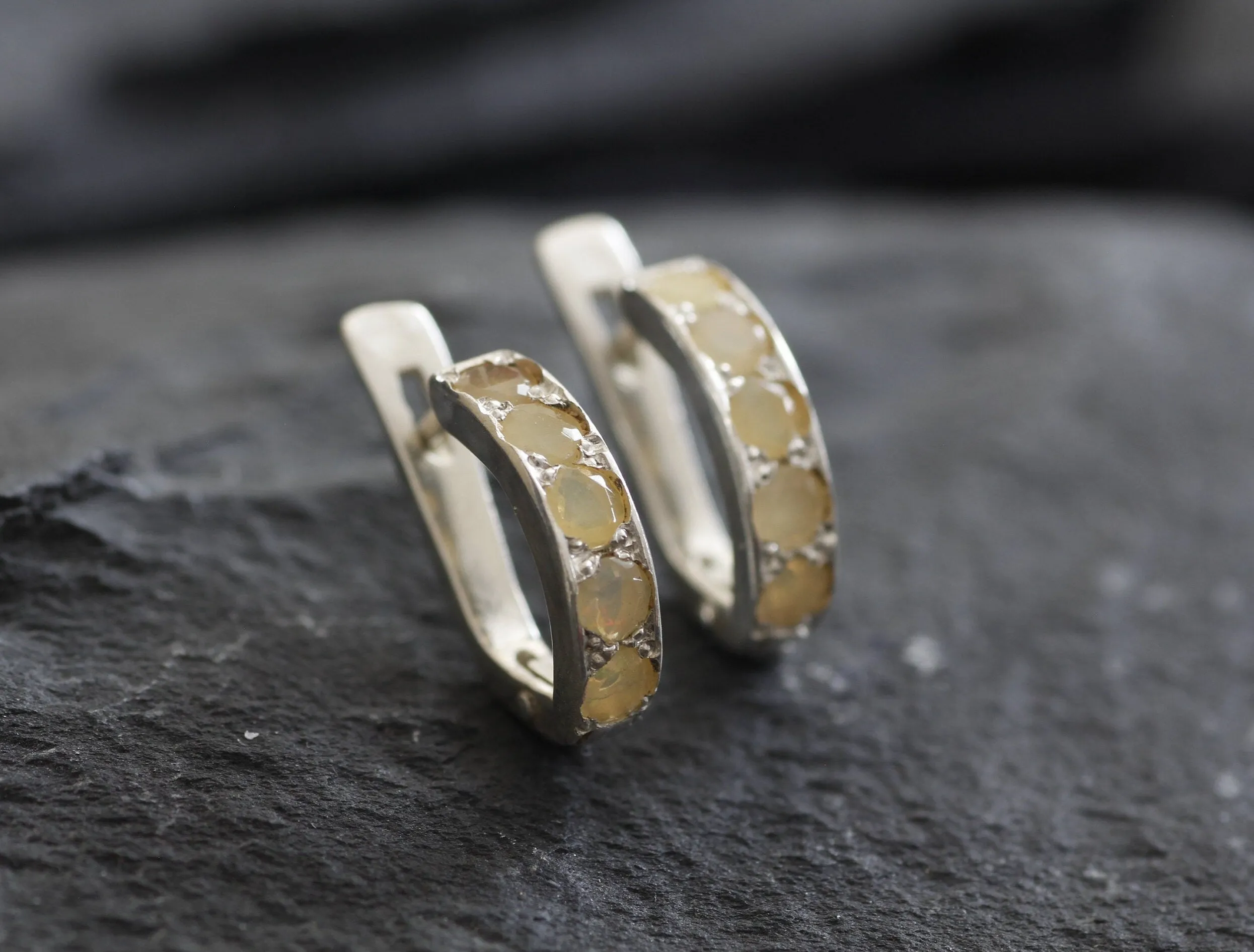 Fire Opal Huggies - Natural Opal Hoop Earrings - October Birthstone Earrings