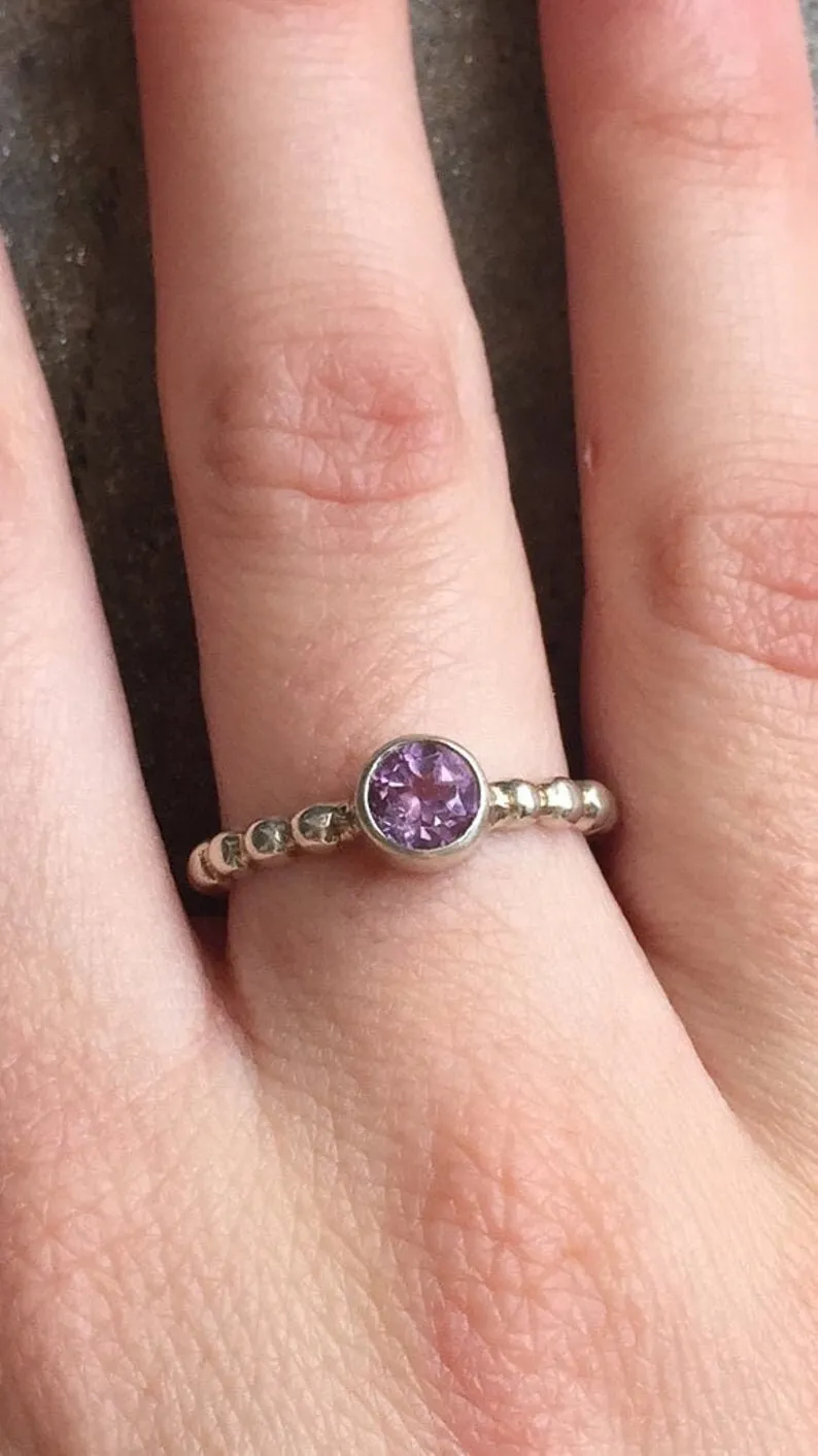 Fire Opal Ring - Yellow Bezel Ring - Silver Bubble Ring