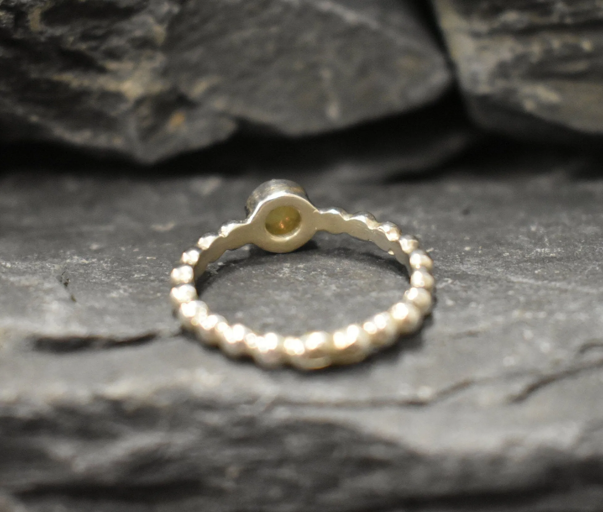 Fire Opal Ring - Yellow Bezel Ring - Silver Bubble Ring