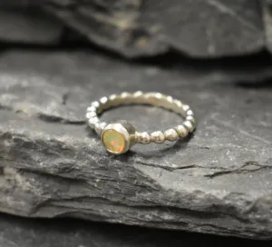 Fire Opal Ring - Yellow Bezel Ring - Silver Bubble Ring