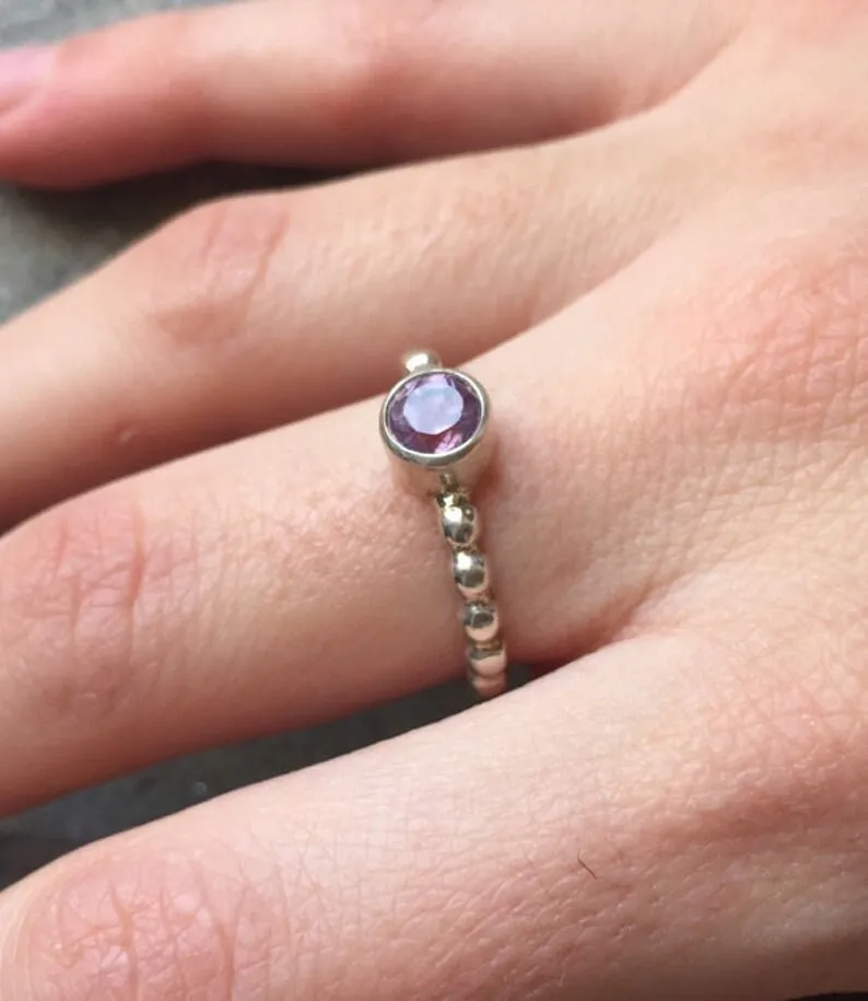 Fire Opal Ring - Yellow Bezel Ring - Silver Bubble Ring