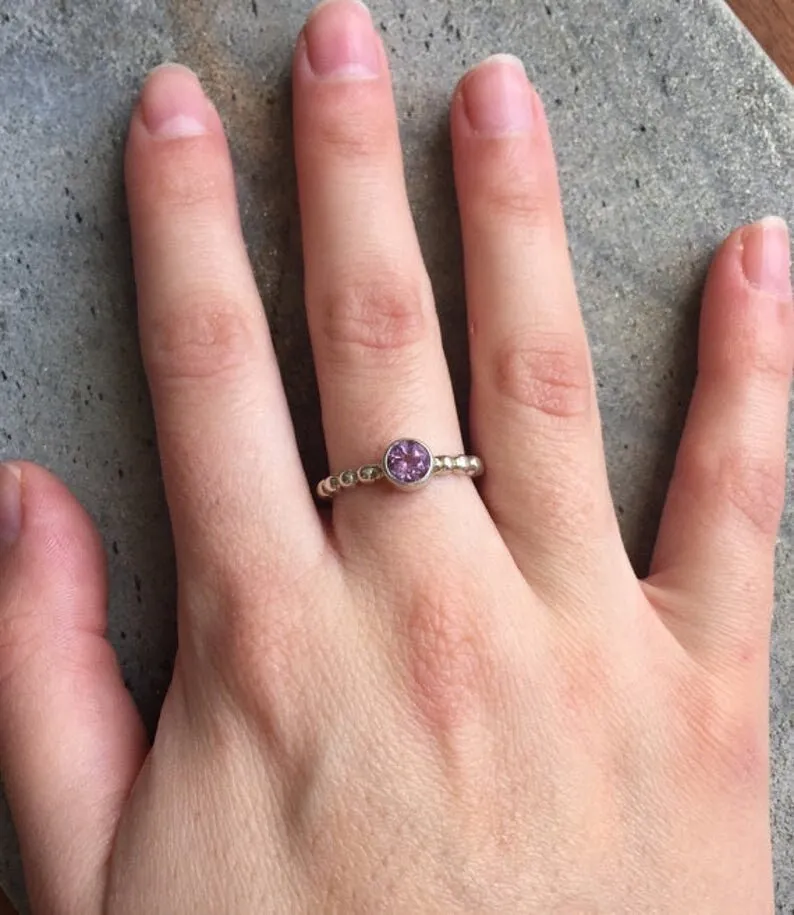 Fire Opal Ring - Yellow Bezel Ring - Silver Bubble Ring
