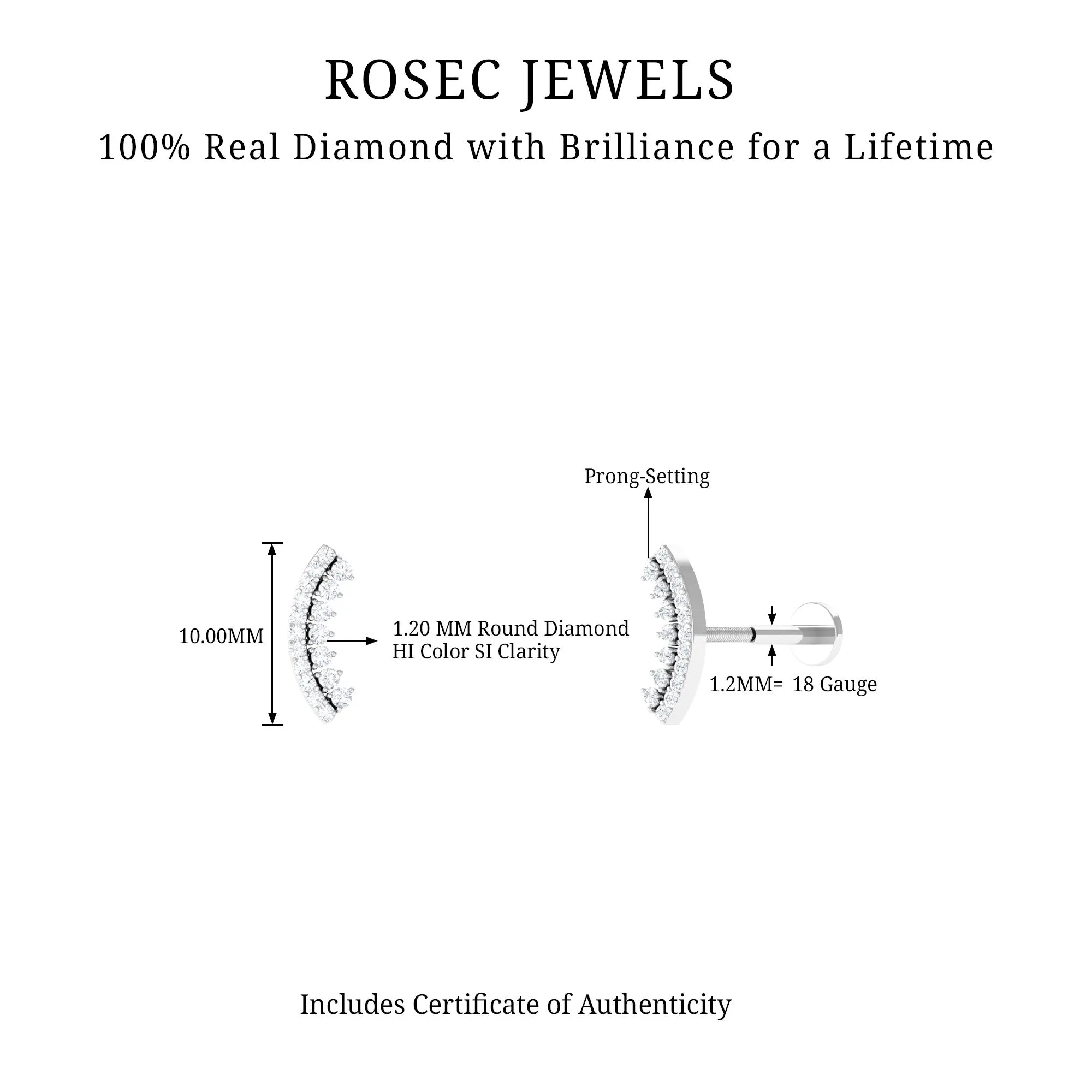 Genuine Diamond Curved Cartilage Earring