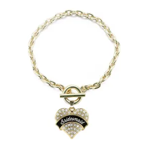 Gold Black and White Bridesmaid Pave Heart Charm Toggle Bracelet