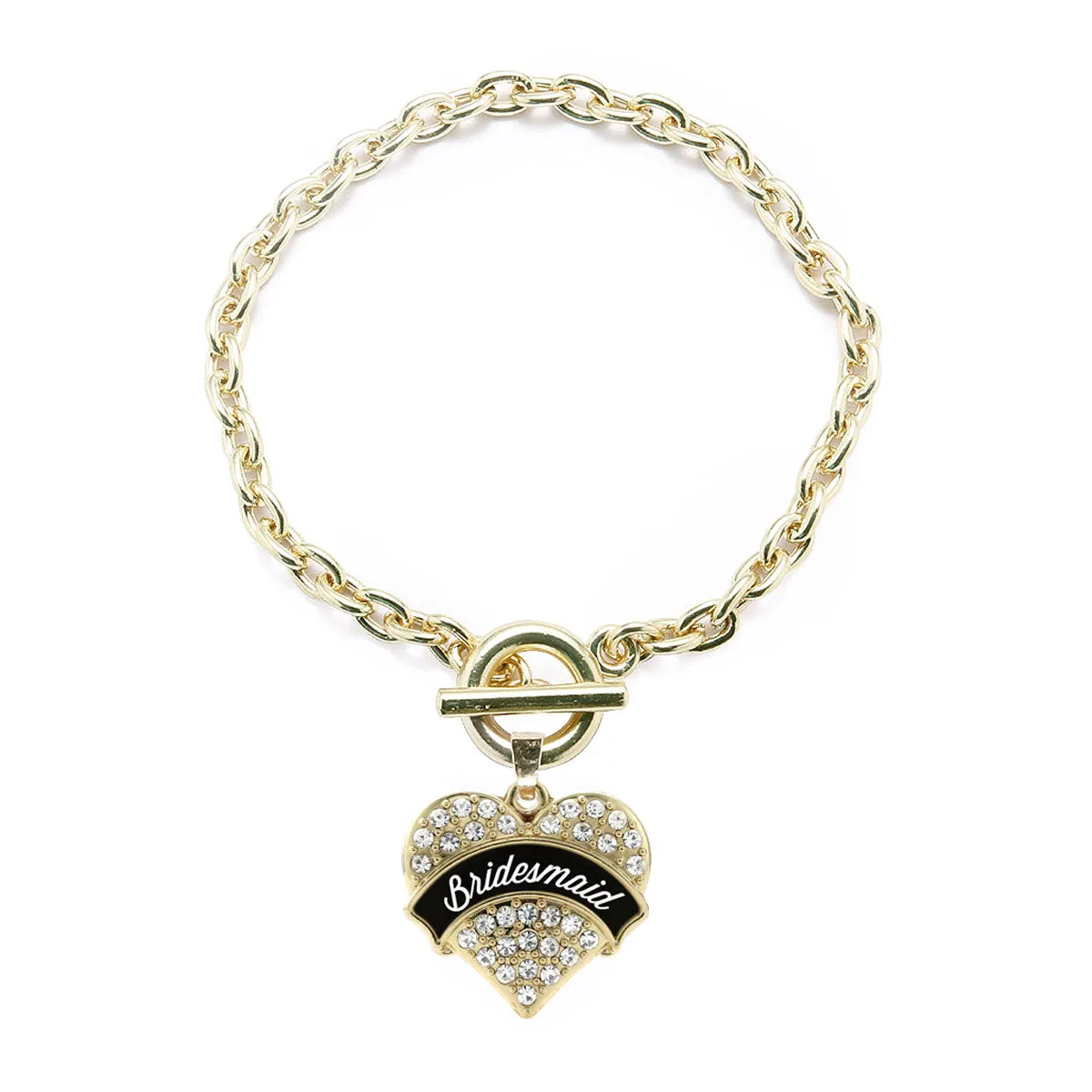 Gold Black and White Bridesmaid Pave Heart Charm Toggle Bracelet